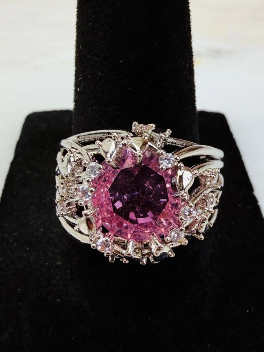 Silver light pink statement, ring 9 1/4 stamped 925